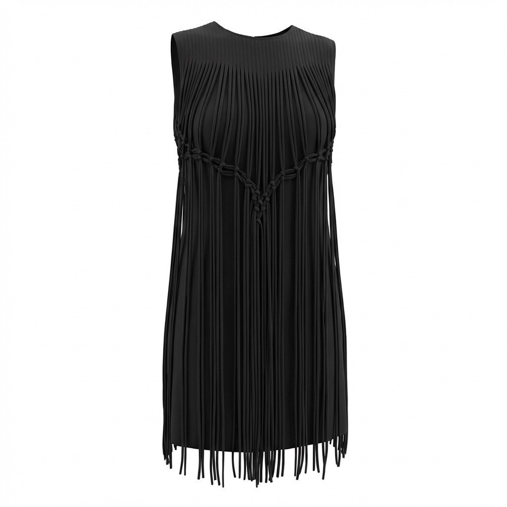 TAHARI ARTHUR S.‎ LEVINE Long Fringe Flapper Dress Size 4 Black Party Prom Dance